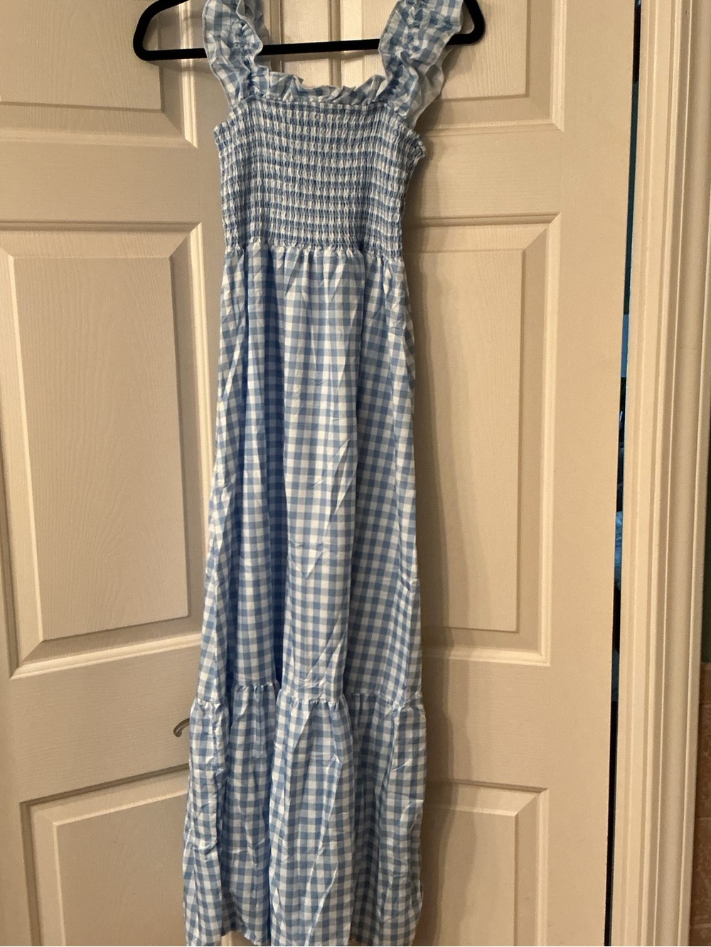 Blue Gingham Smocked Maxi Dress for Kids - Picture 2 of 4